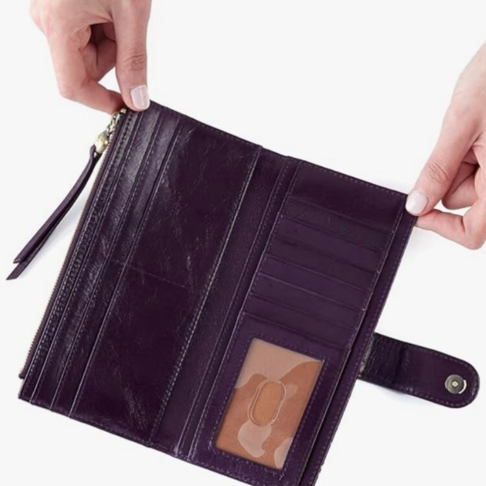 HOBO Purple Leather Wallet with Multicolor Snake-Print Trim - Picture 3 of 11